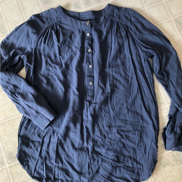 Ann Taylor Loft Partial Button Front Rayon Tunic slate blue medium - Picture 1 of 4